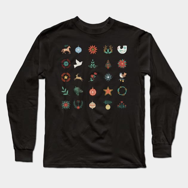 Folk Art Holiday Icons Long Sleeve T-Shirt by SWON Design